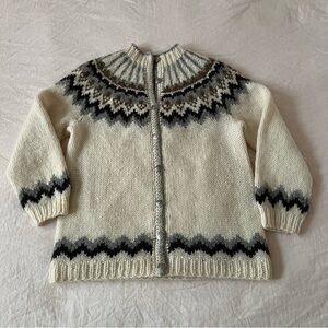 Vintage Iceland Sweaters Cardigan Pure Wool Knit Folk Nordic Fair Isle Button L